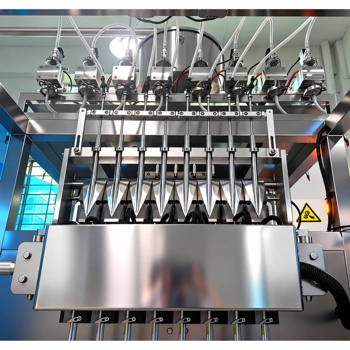 Edited equipment illustration showing parallel liquid delivery tubes and filling nozzles